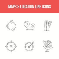 mapas e iconos de líneas de ubicación vector