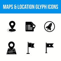 mapas e iconos de glifos de ubicación vector