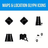 Maps and location unique glyph icon set vector