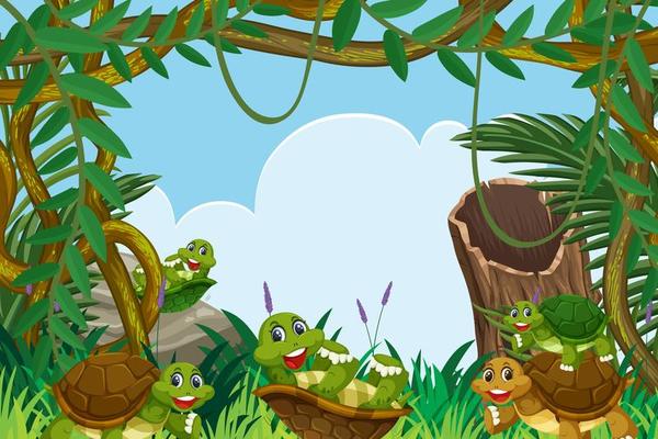 Turtles in jungle childrens frame design