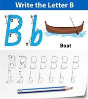 Letter B tracing alphabet worksheet with boat  vector