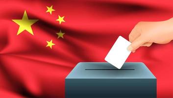 Hand putting ballot into box with Chinese flag vector