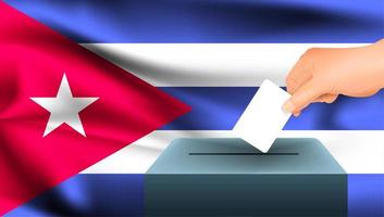 Hand putting ballot into box with Cuban flag vector