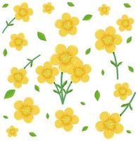 Seamless pattern with cute yellow flowers and leaf vector