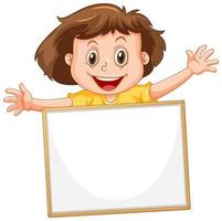 Blank sign template with girl on white background vector