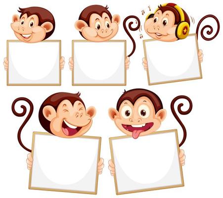 Blank sign template with monkeys on white background