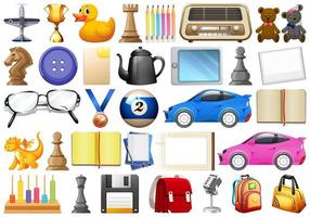 Assorted office, home and school related objects and toys vector