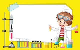 Frame template design with boy in science lab vector