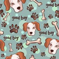 Dogs with paws and bones, seamless pattern vector