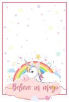 Rainbow and unicorn on notepaper template vector