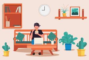  Man reading and working at home vector