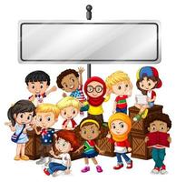 Banner sign template design with happy children  vector