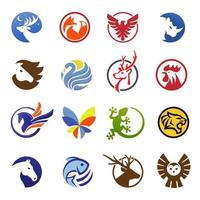 Animals in circle color symbol set vector