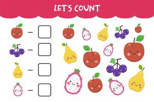 Counting game with cute fresh fruits vector