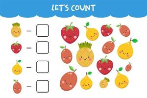 juego de contar con frutas frescas kawaii vector