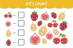 juego de contar con frutas de colores kawaii vector