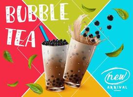 Colorful diamond bubble tea new arrival advertisement vector