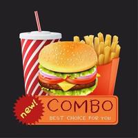 Fast food menu combo template vector