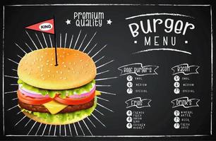 menú de comida rápida con diseño de hamburguesa estilo tiza vector