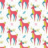 Deers with leaves hand drawn seamless pattern vector