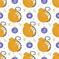 Hand drawn flat mice with Christmas tree ornaments pattern vector