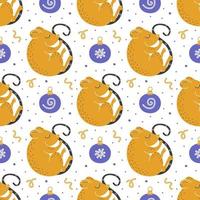 Hand drawn flat mice with Christmas tree ornaments pattern vector