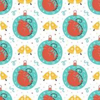 Hand drawn Christmas mouse in ornaments seamless pattern vector
