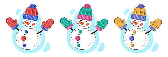 Snowmen with woolen knitted hat and mittens vector