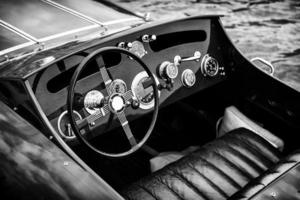 Wooden Motor Boat Dashboard - Black and White photo