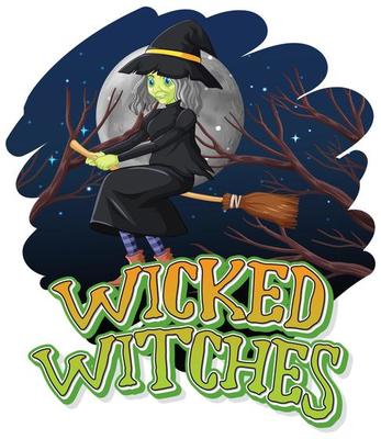 Wicked witches on isolated night background 