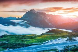 Colorful sunrise on the Seekofel mountain range photo