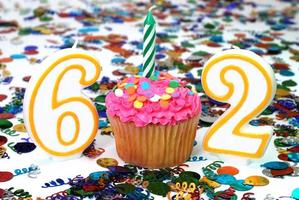 Celebration Cupcake with Candle - Number 62 photo