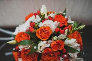 Wedding bouquet from bright flowers.