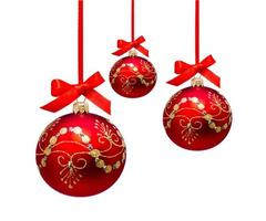 Hanging red christmas ball isolated photo