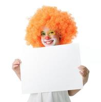 Cute funny clown child on white background photo