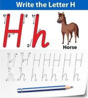 Letter H tracing alphabet worksheet with horse vector