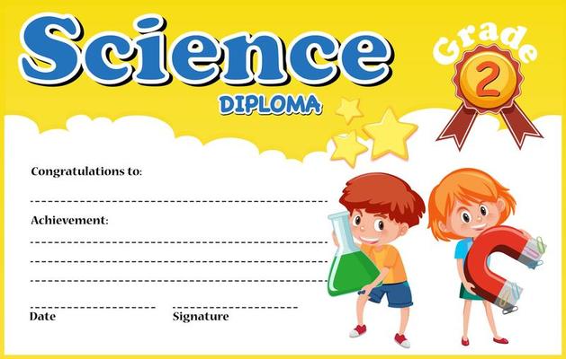 Science diploma certificate template with kids 