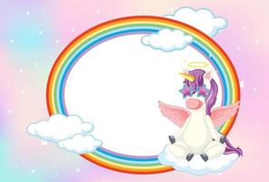 Banner en blanco con unicornio en el fondo del cielo vector