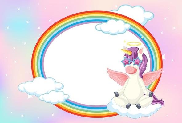 Blank banner with unicorn in sky background