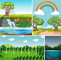 cuatro escenas diferentes en la naturaleza. vector