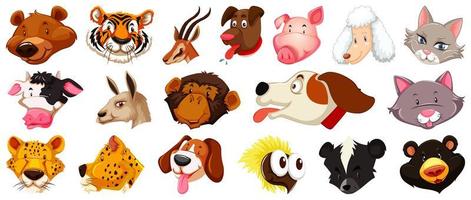 Set of different cartoon animals heads vector