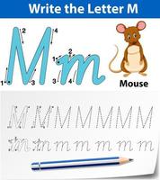 Tracing alphabet template for letter M with mouse vector