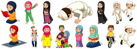 conjunto de diferentes personajes de dibujos animados de personas musulmanas vector