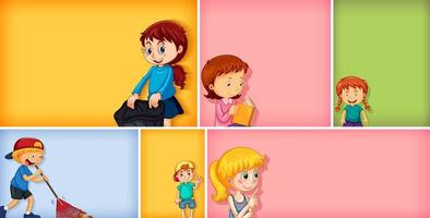 Set of different kid characters on color background vector