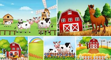 Set of different farm scenes with animals  vector