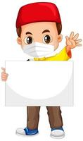 Young boy cartoon character holding blank banner vector