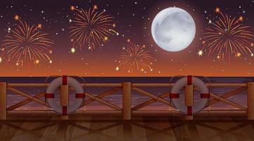 Fireworks on sky from beach view vector