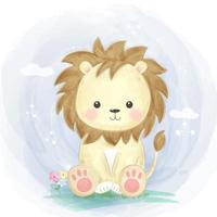 Cute lion sitting on the grass design vector