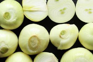 Peeled and cut onions photo