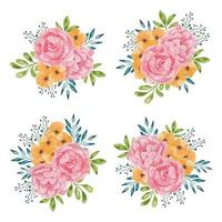 Collection of beautiful watercolor rose flower bouquet vector